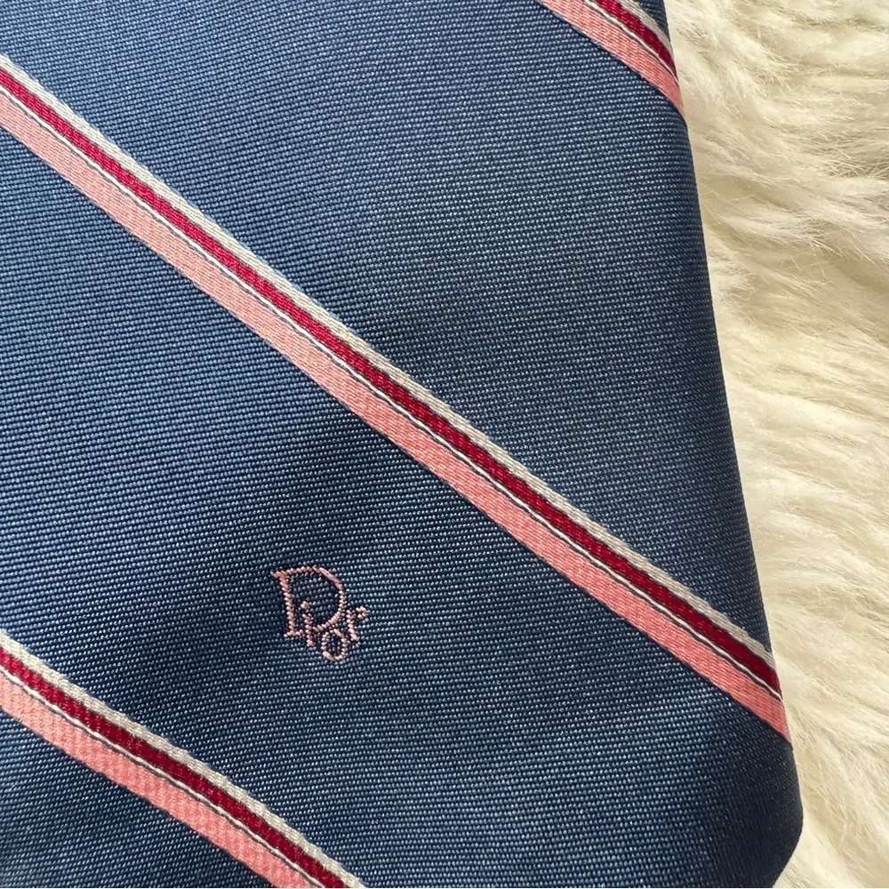 Christian Dior Navy and Light Pink Striped Tie